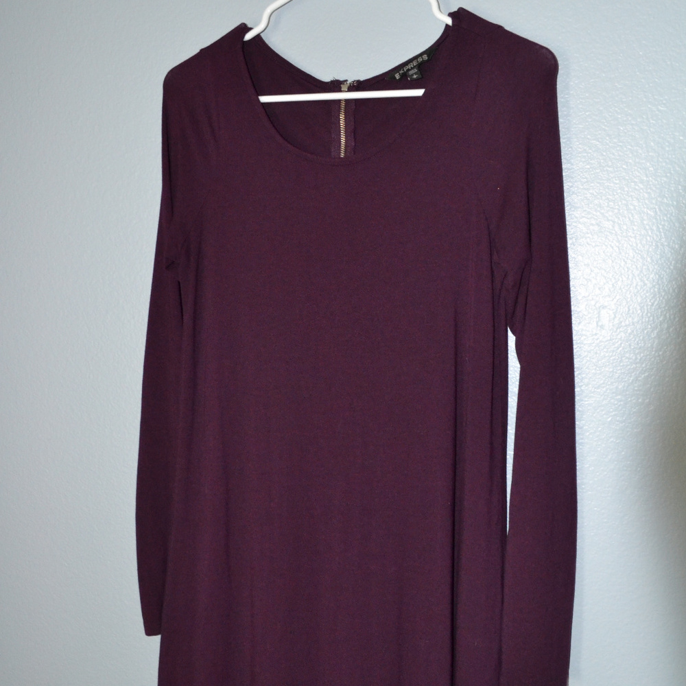 Maroon Purple Long Sleeve Sheath Dress with Zipper